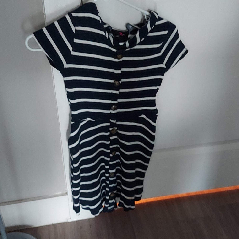 Blue and white striped pencil dress